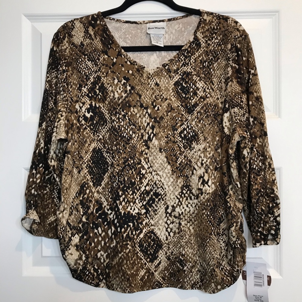 Snake skin print top with bunching on arms/sides